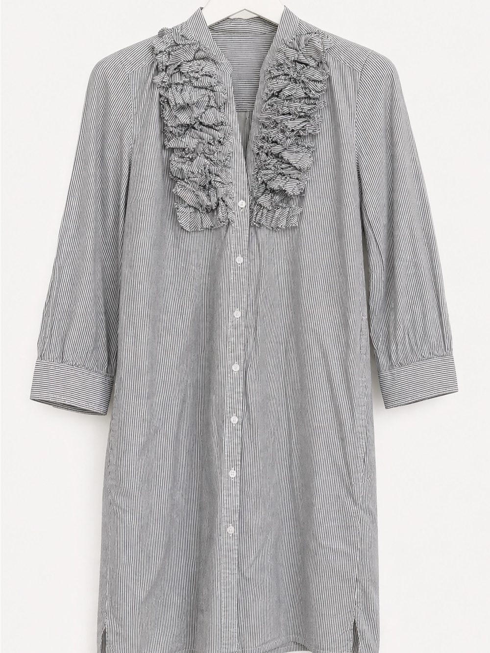 LOFT Ruffle Front Striped Shirt Dress | Cotton | Size 4